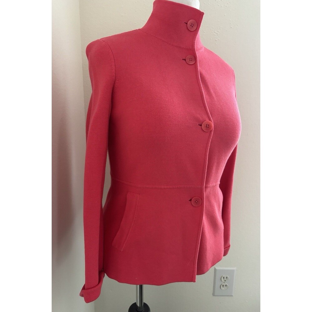Talbots Women Bright  Pink Knitted Blazer Jacket  Size S Button Down - Picture 3 of 9